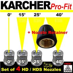 KARCHER Pre-2017 HD / HDS Professional Pressure Washer Steam Cleaner Power Nozzle Spray Jets 0 15 25 40 & Retainer Set